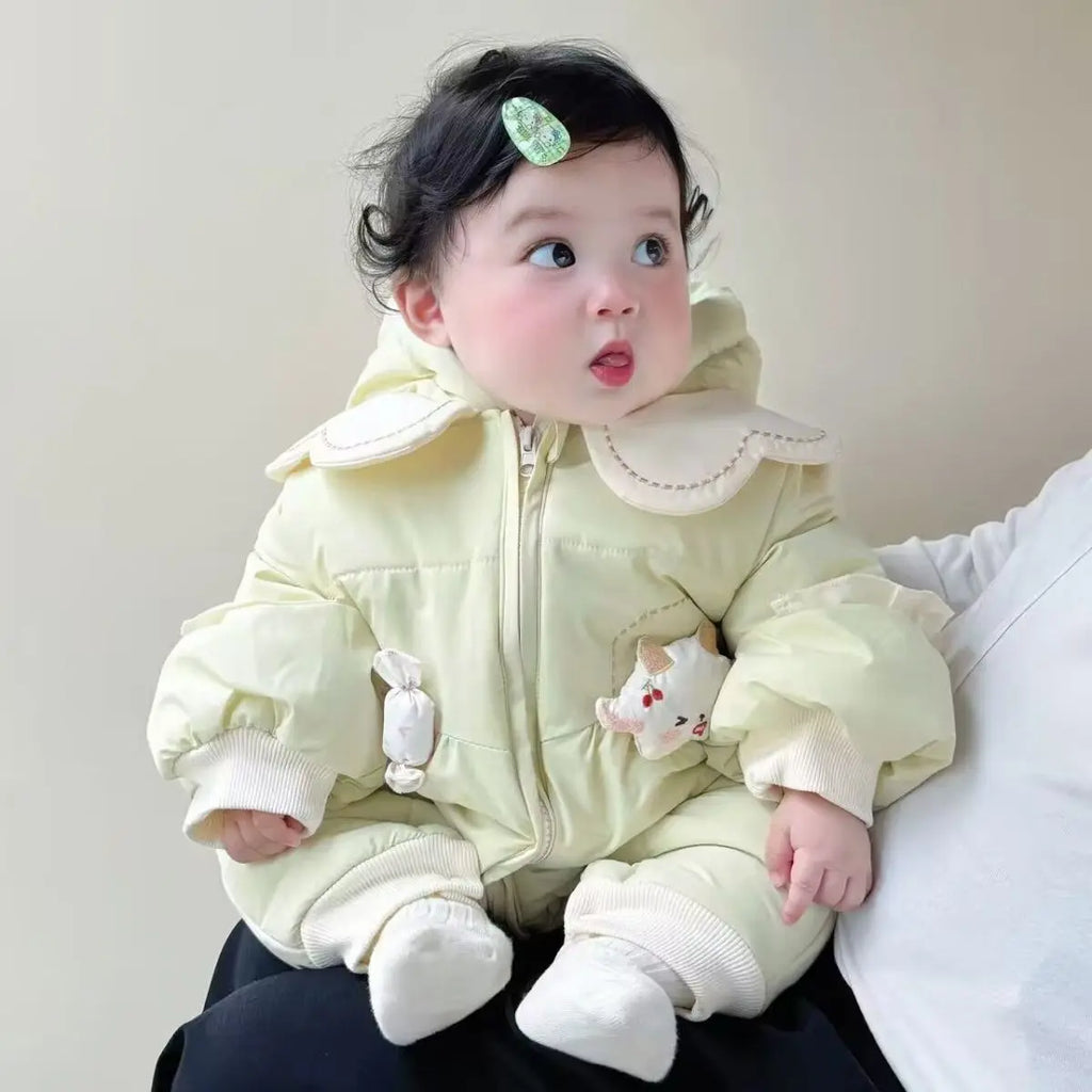Baby Onesie 2025 Winter Fleece Thicker Going Out Clothes Keep Warm Cute Cartoon Climbing Clothes