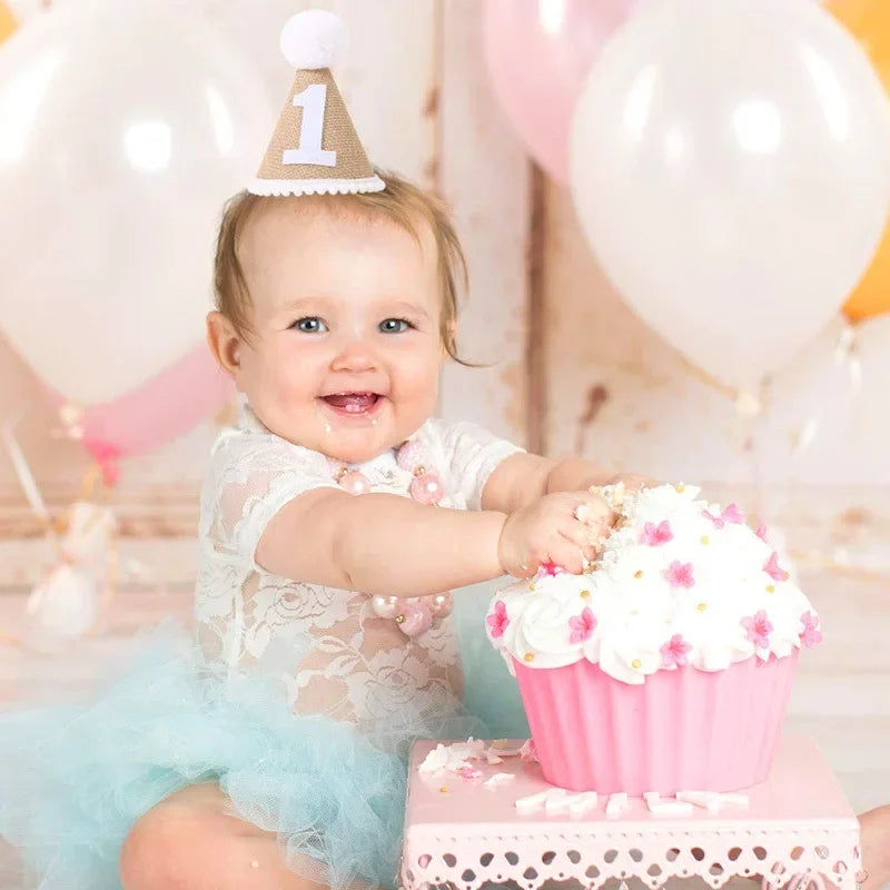 Burlap Hat Baby First Birthday Party Linen Felt Hat 1st 2th 3th Years Kids Baby Shower Hat Birthday Headband Decor Photo Props