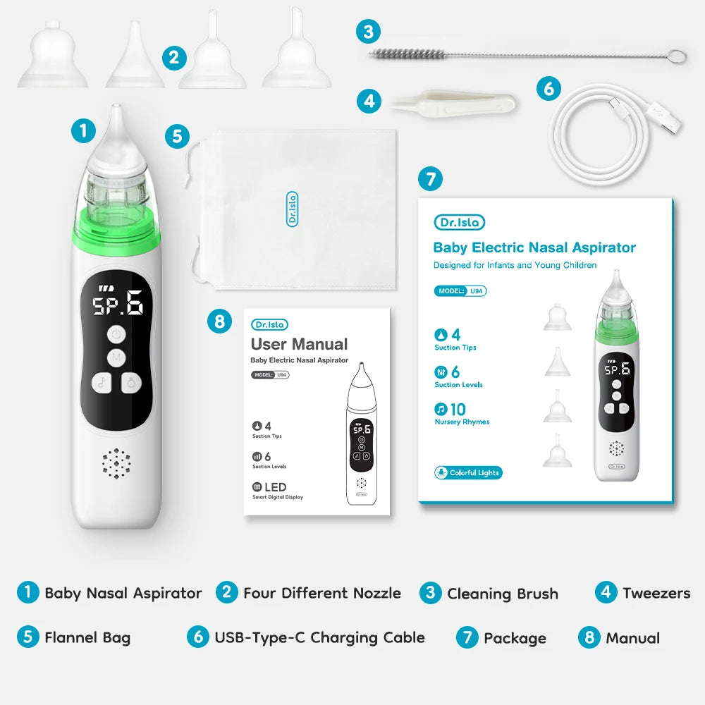 MAMIJOY Baby Nose Cleaner Electric Nasal Absorber Silent Baby Obstruction Rhinitis Cleaner Nasal Aspirator For Newborn U94＆U90
