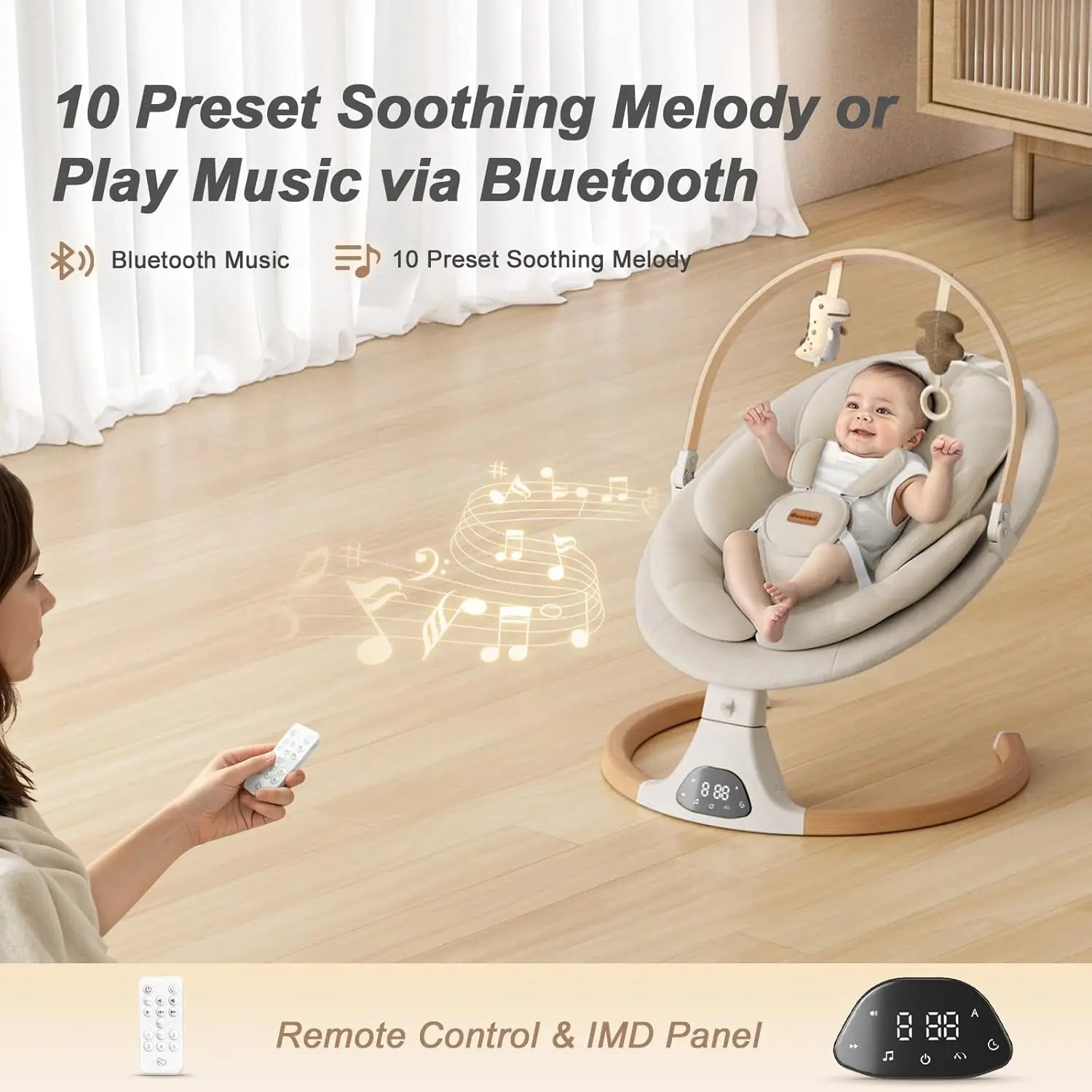 Baby Swings for Infants, Monamii Baby Swing, Infant Swing with 5 Speeds, 10 Lullabies, Electric Swing for Baby, Indoor & Outdoor