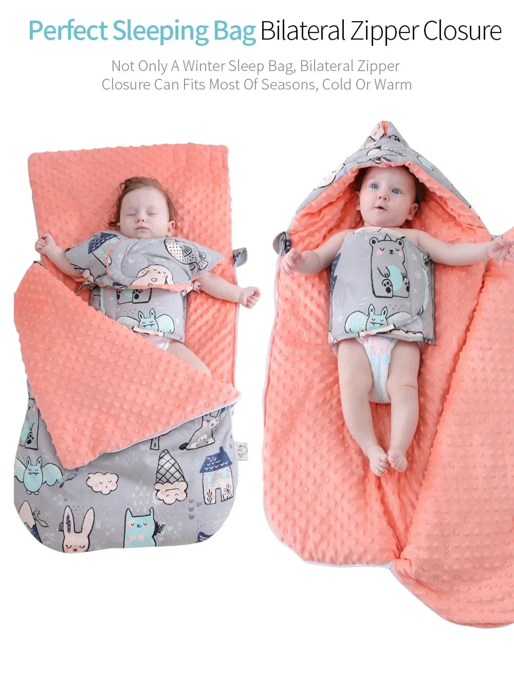 INSULAR Baby Sleeping Bags Winter Infant Thickened Bean Sleepsacks Newborn Warm Holding Quilts Kids Adjustable Wings Wrap