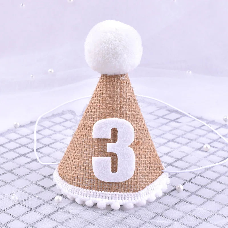 Burlap Hat Baby First Birthday Party Linen Felt Hat 1st 2th 3th Years Kids Baby Shower Hat Birthday Headband Decor Photo Props