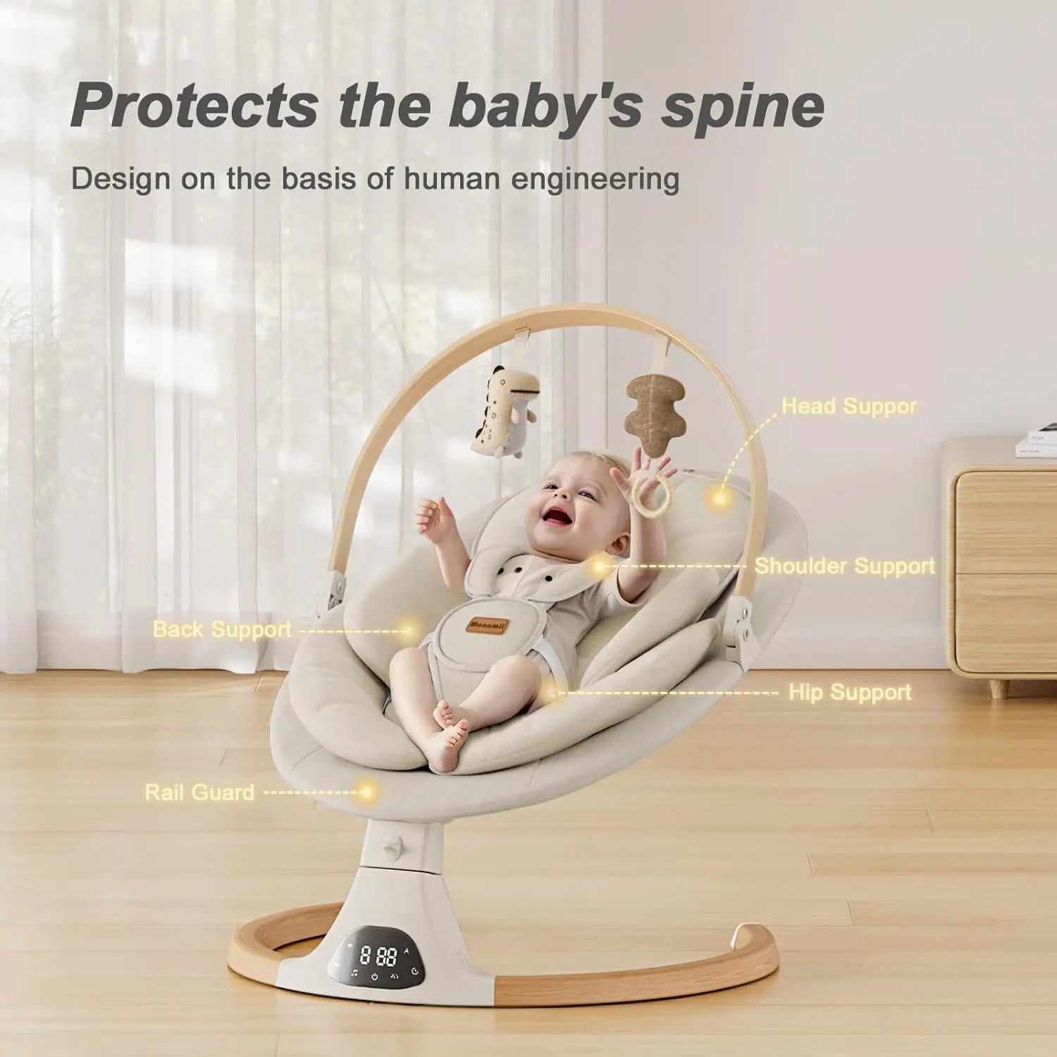 Baby Swings for Infants, Monamii Baby Swing, Infant Swing with 5 Speeds, 10 Lullabies, Electric Swing for Baby, Indoor & Outdoor