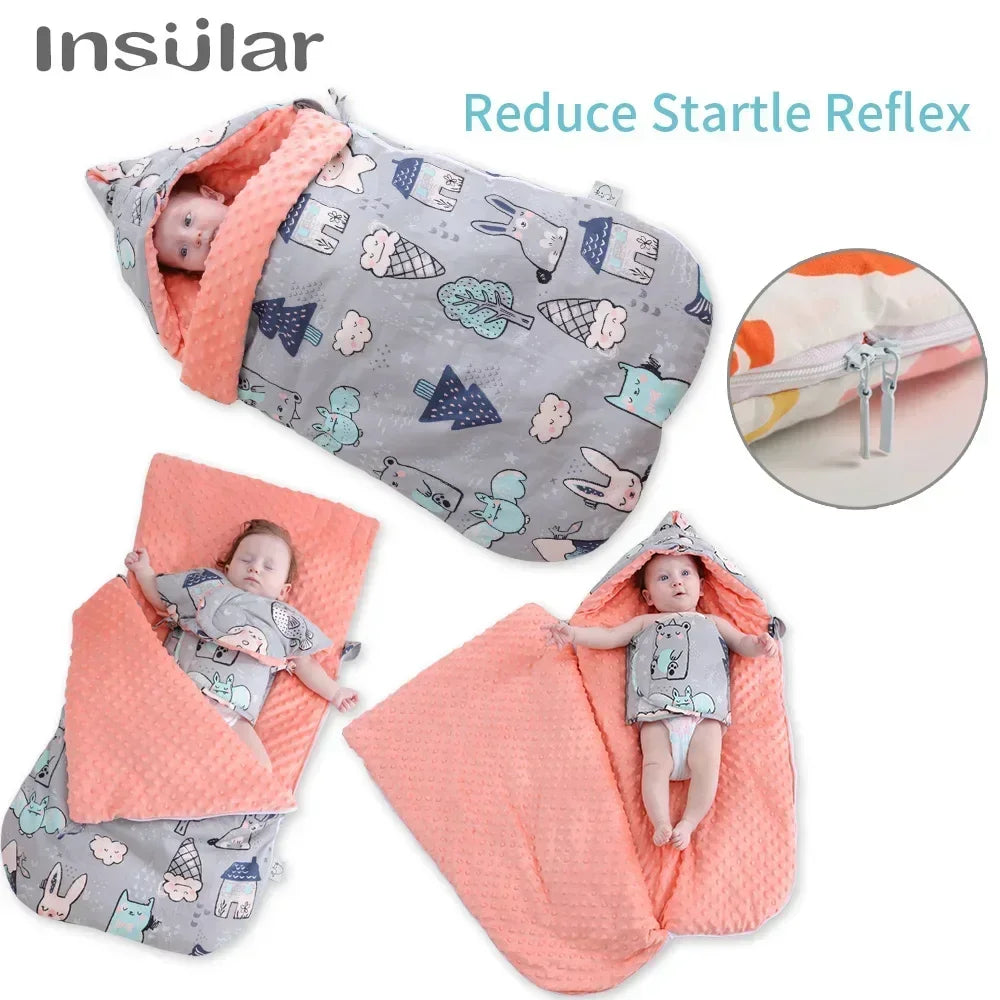 INSULAR Baby Sleeping Bags Winter Infant Thickened Bean Sleepsacks Newborn Warm Holding Quilts Kids Adjustable Wings Wrap