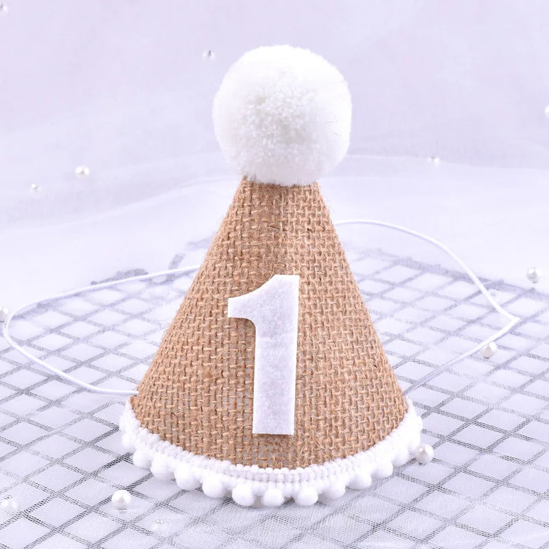 Burlap Hat Baby First Birthday Party Linen Felt Hat 1st 2th 3th Years Kids Baby Shower Hat Birthday Headband Decor Photo Props