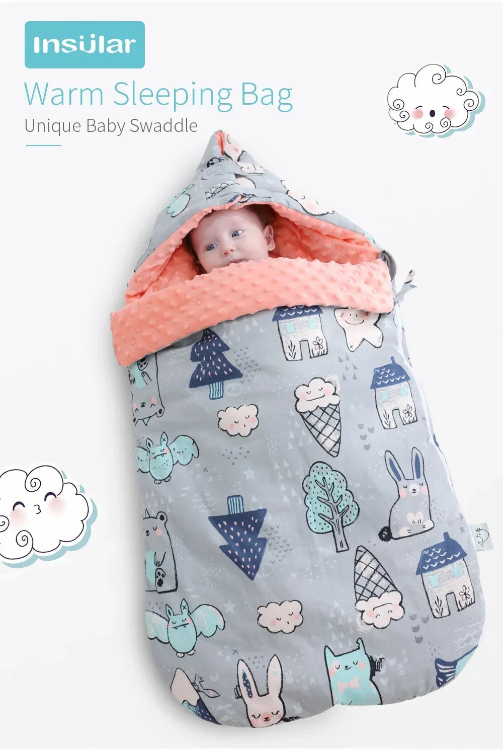 INSULAR Baby Sleeping Bags Winter Infant Thickened Bean Sleepsacks Newborn Warm Holding Quilts Kids Adjustable Wings Wrap