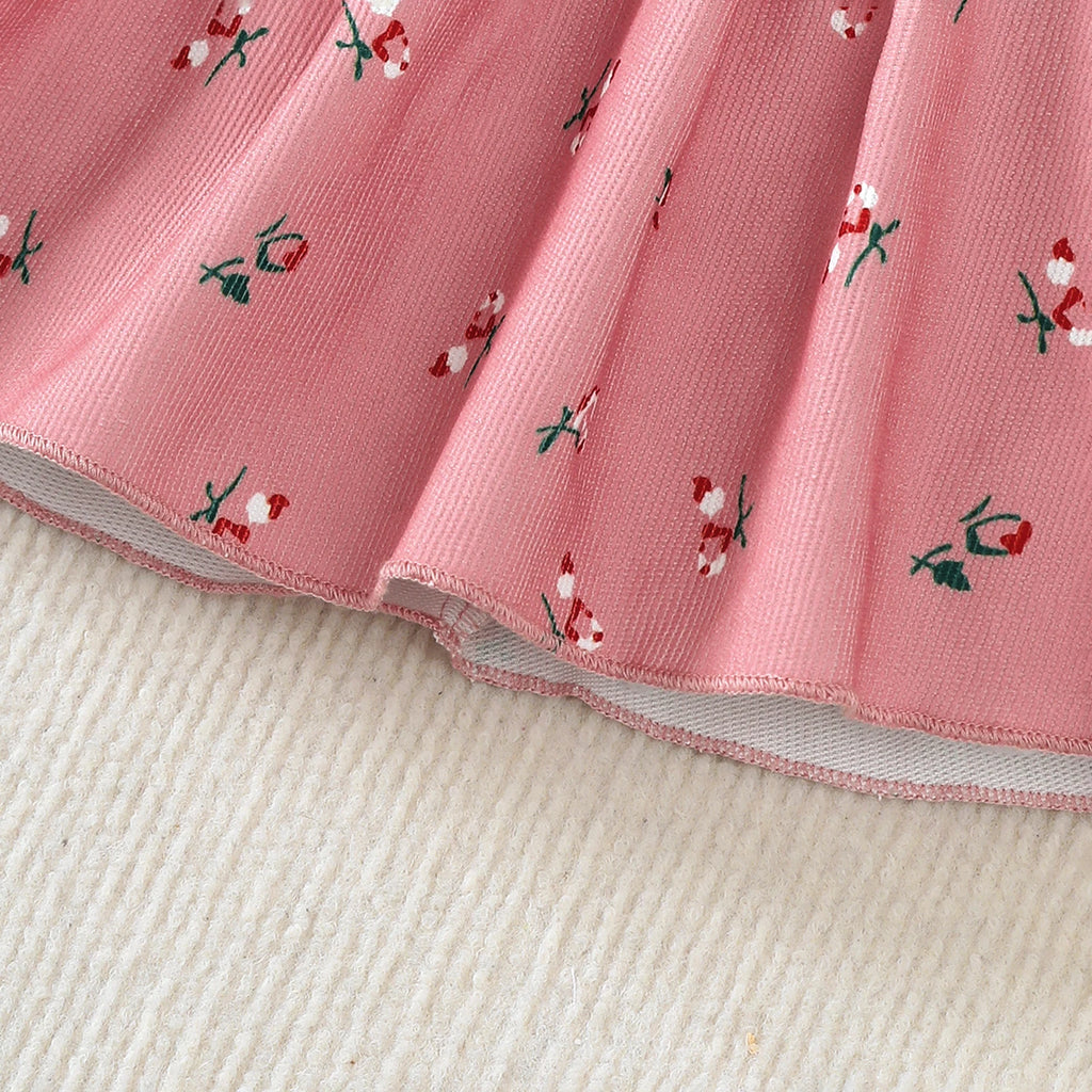 2Pcs/Set Baby girl Dress Small Floral Large bow Summer,Dress+Headband Set suitable for 0-24 Months Baby girls Fashionable Dress