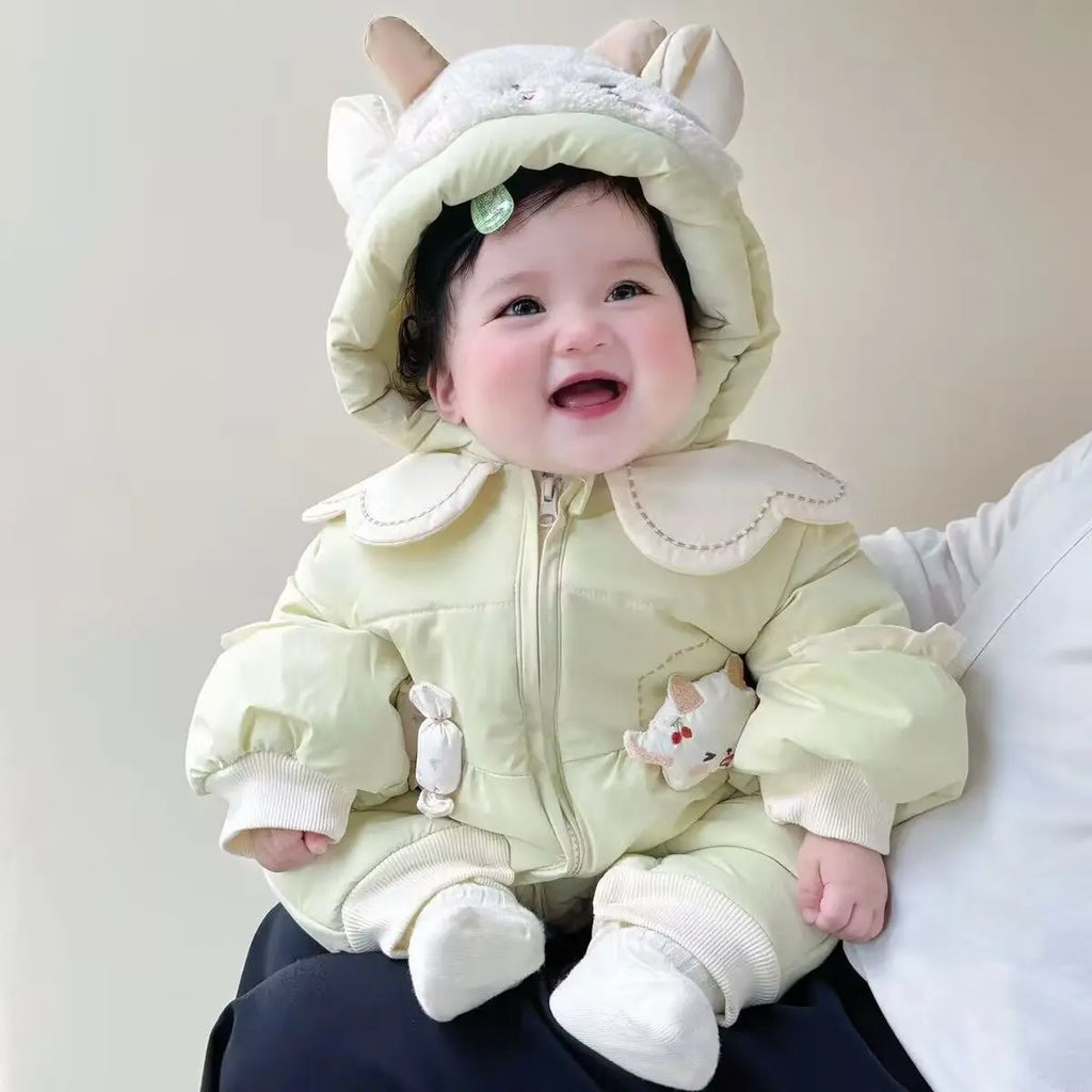 Baby Onesie 2025 Winter Fleece Thicker Going Out Clothes Keep Warm Cute Cartoon Climbing Clothes