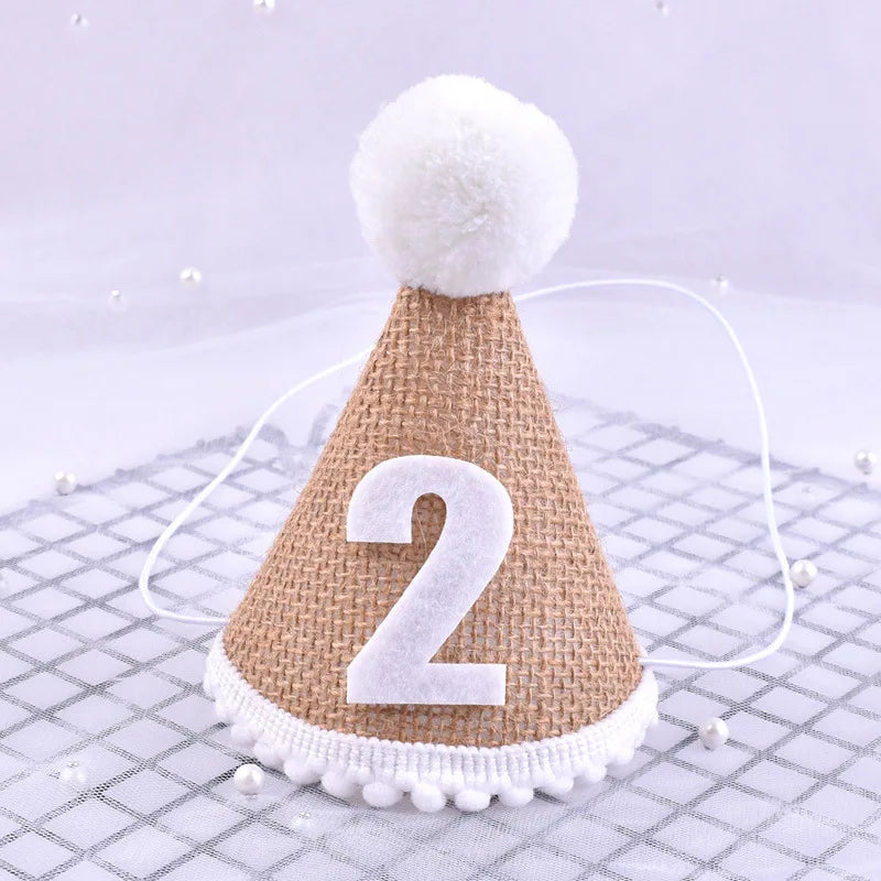 Burlap Hat Baby First Birthday Party Linen Felt Hat 1st 2th 3th Years Kids Baby Shower Hat Birthday Headband Decor Photo Props