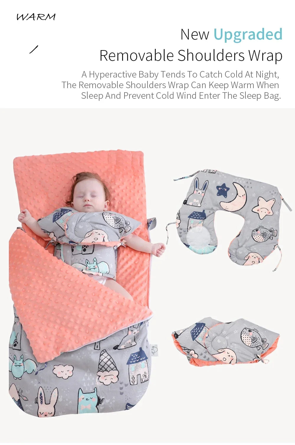 INSULAR Baby Sleeping Bags Winter Infant Thickened Bean Sleepsacks Newborn Warm Holding Quilts Kids Adjustable Wings Wrap