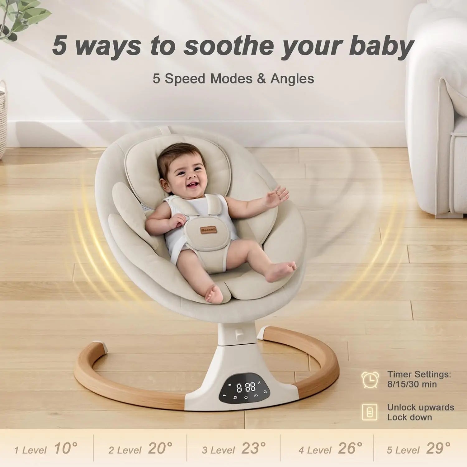 Baby Swings for Infants, Monamii Baby Swing, Infant Swing with 5 Speeds, 10 Lullabies, Electric Swing for Baby, Indoor & Outdoor