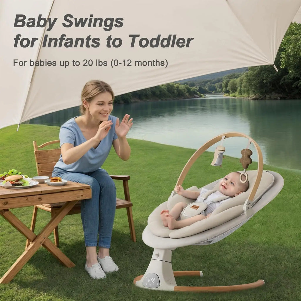 Baby Swings for Infants, Monamii Baby Swing, Infant Swing with 5 Speeds, 10 Lullabies, Electric Swing for Baby, Indoor & Outdoor