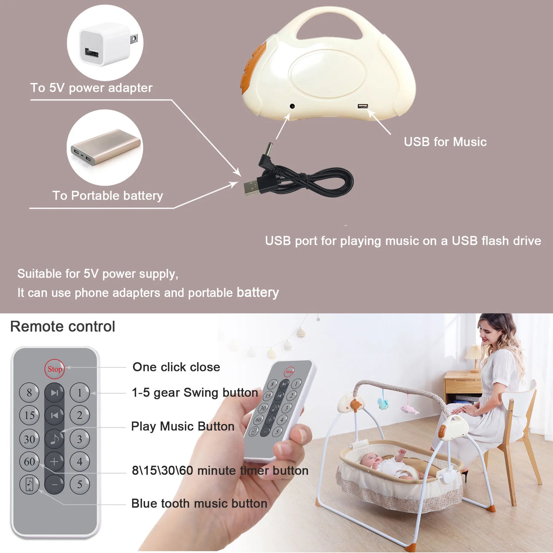 Bed Swing Sway Crib  Baby Cradle Kids Cribs Factory Production Multi Functional  Electric Baby