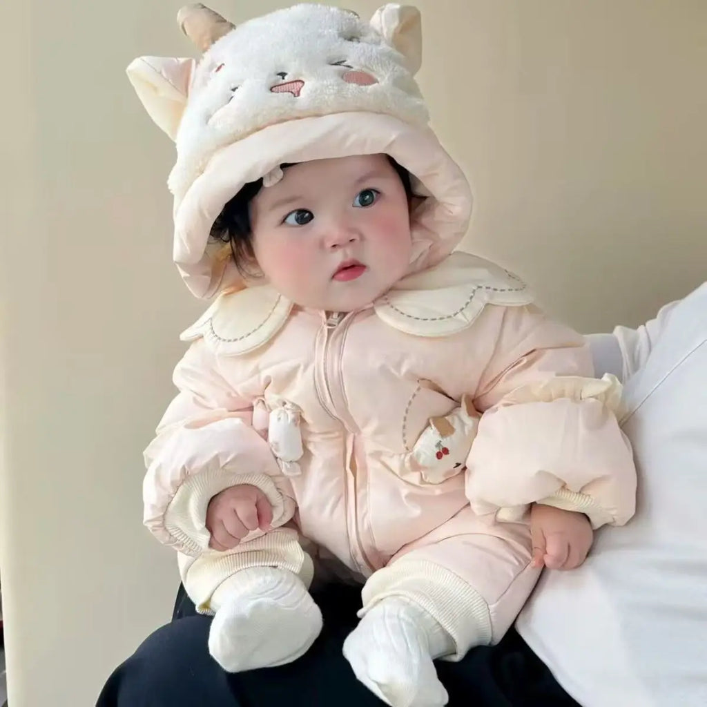 Baby Onesie 2025 Winter Fleece Thicker Going Out Clothes Keep Warm Cute Cartoon Climbing Clothes