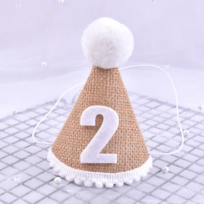 Burlap Hat Baby First Birthday Party Linen Felt Hat 1st 2th 3th Years Kids Baby Shower Hat Birthday Headband Decor Photo Props